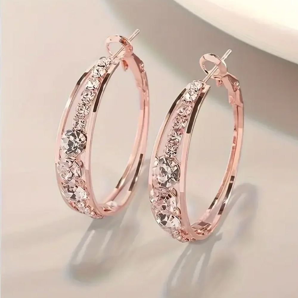 Rose Gold Rhinestone Hoop Earrings